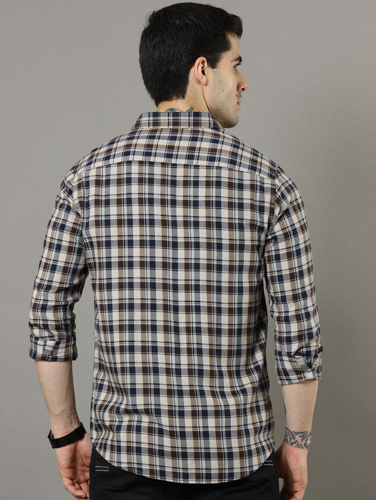 Cross Flap Brown Check Shirt Checks Shirt Bushirt   