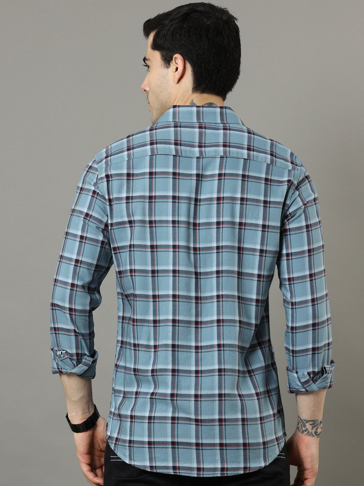 Cross Flap Steel Blue Check Shirt Checks Shirt Bushirt   