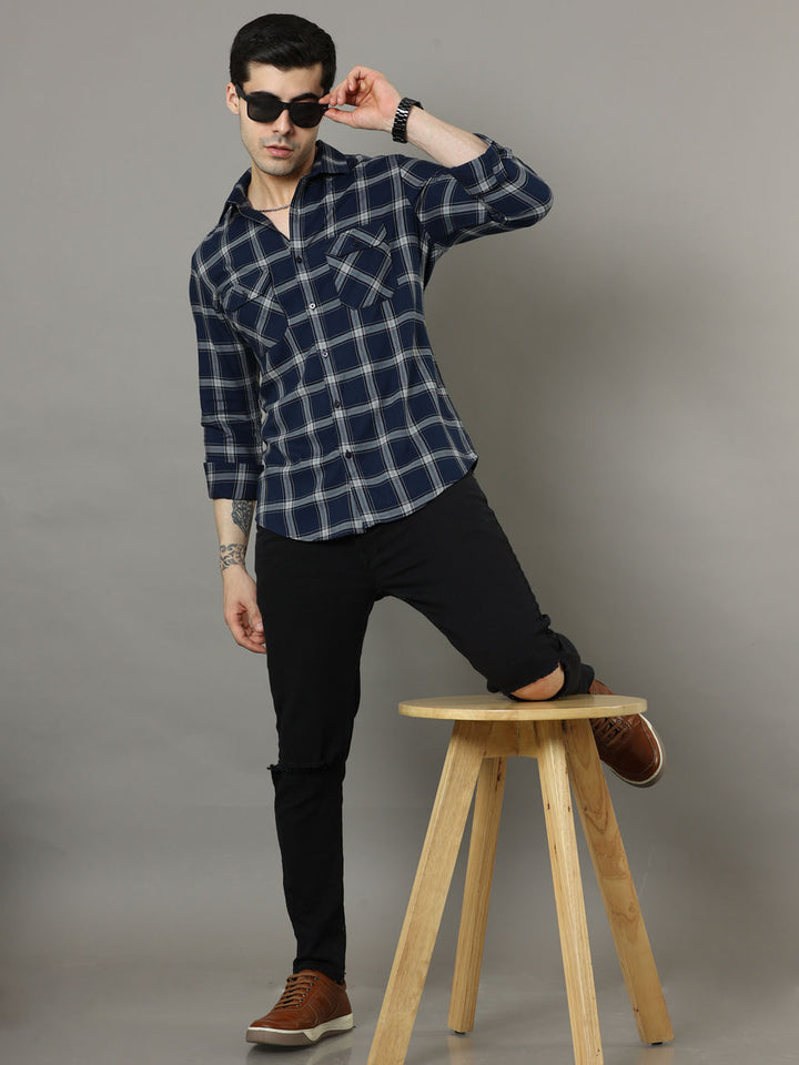 Cross Flap Blue Check Shirt Checks Shirt Bushirt   