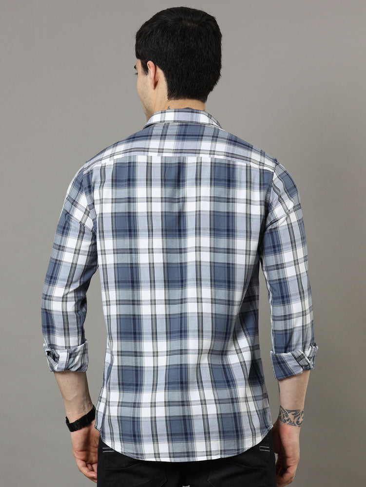 Cross Flap White Check Shirt, Shirts for Men