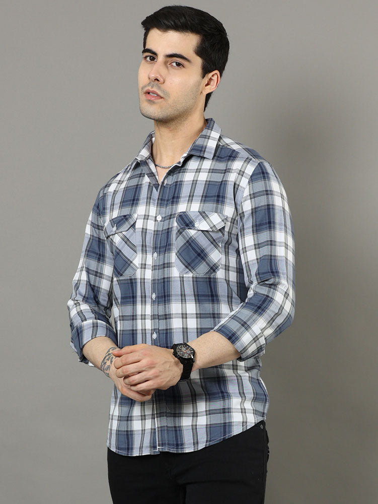 Cross Flap White Check Shirt Checks Shirt Bushirt   