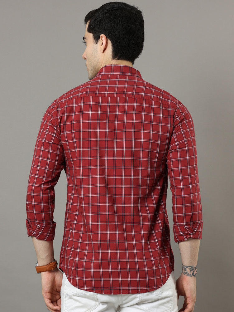 Burgundy Checks Regular Fit Shirt Checks Shirt Bushirt