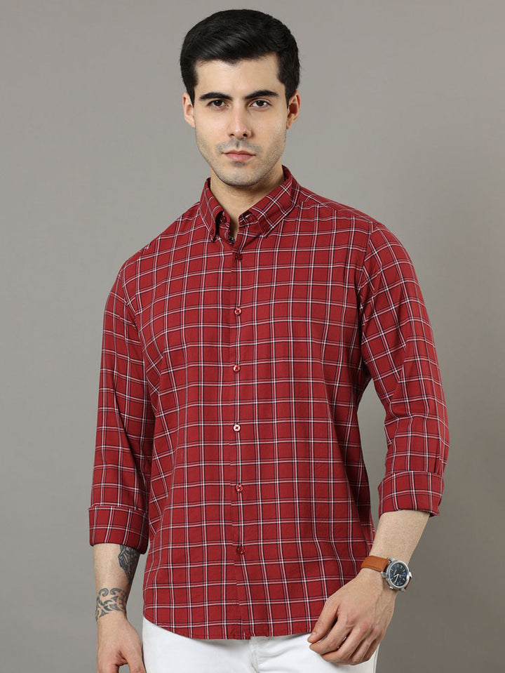 Burgundy Checks Regular Fit Shirt Checks Shirt Bushirt