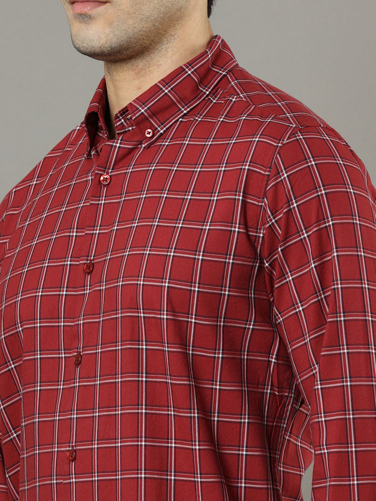 Burgundy Checks Regular Fit Shirt Checks Shirt Bushirt
