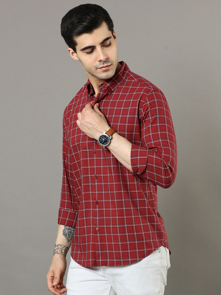Burgundy Checks Regular Fit Shirt Checks Shirt Bushirt