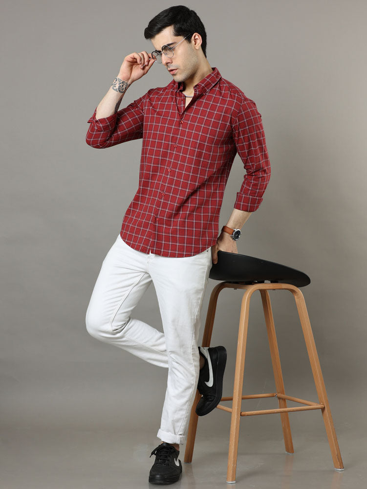 Burgundy Checks Regular Fit Shirt Checks Shirt Bushirt