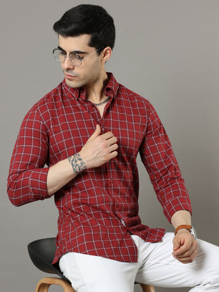 Burgundy Checks Regular Fit Shirt Checks Shirt Bushirt