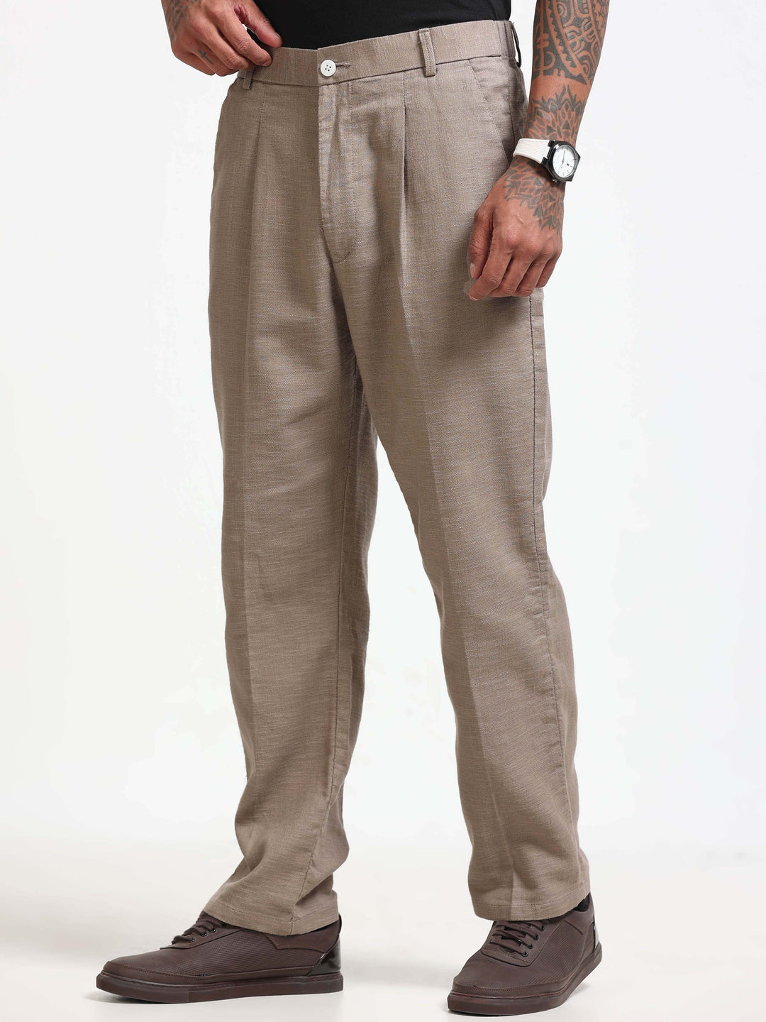 Khaki Relaxed Fit Linen Trousers Linen Trouser Bushirt