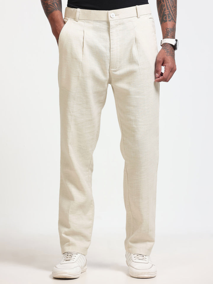 Cream Relaxed Fit Linen Trousers Linen Trouser Bushirt