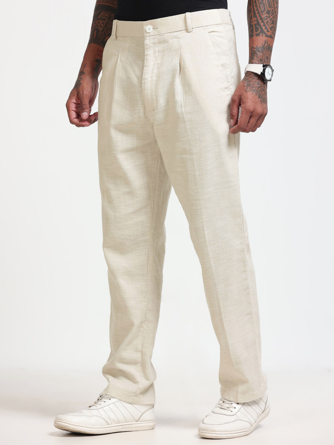 Cream Relaxed Fit Linen Trousers Linen Trouser Bushirt