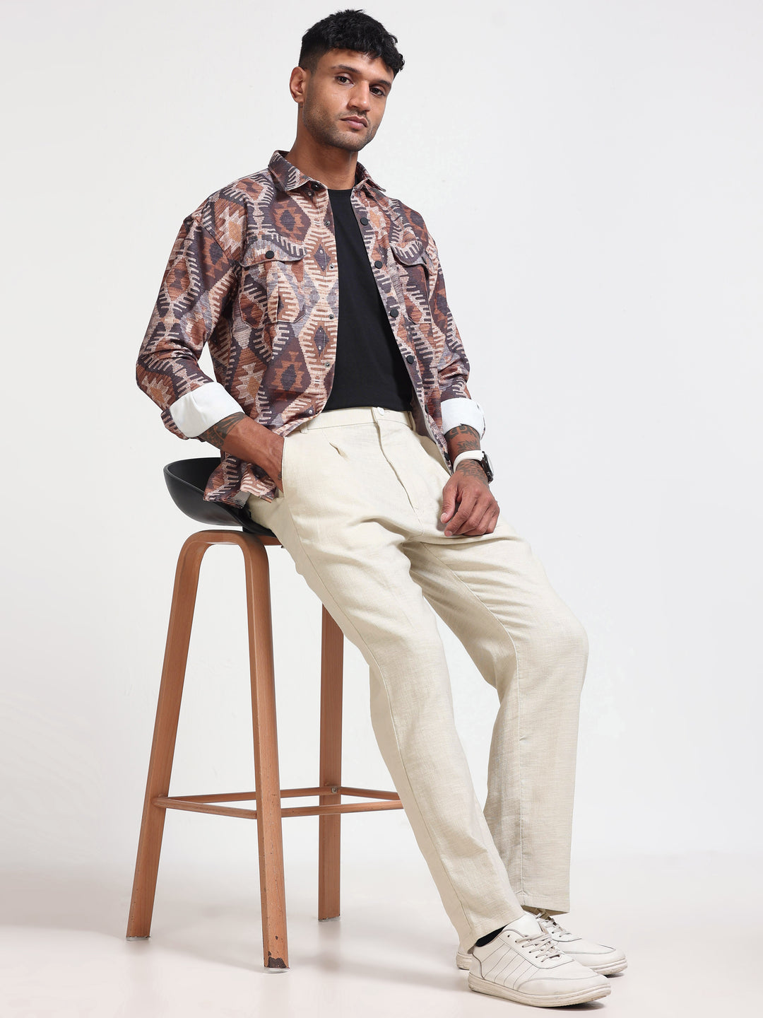 Cream Relaxed Fit Linen Trousers Linen Trouser Bushirt