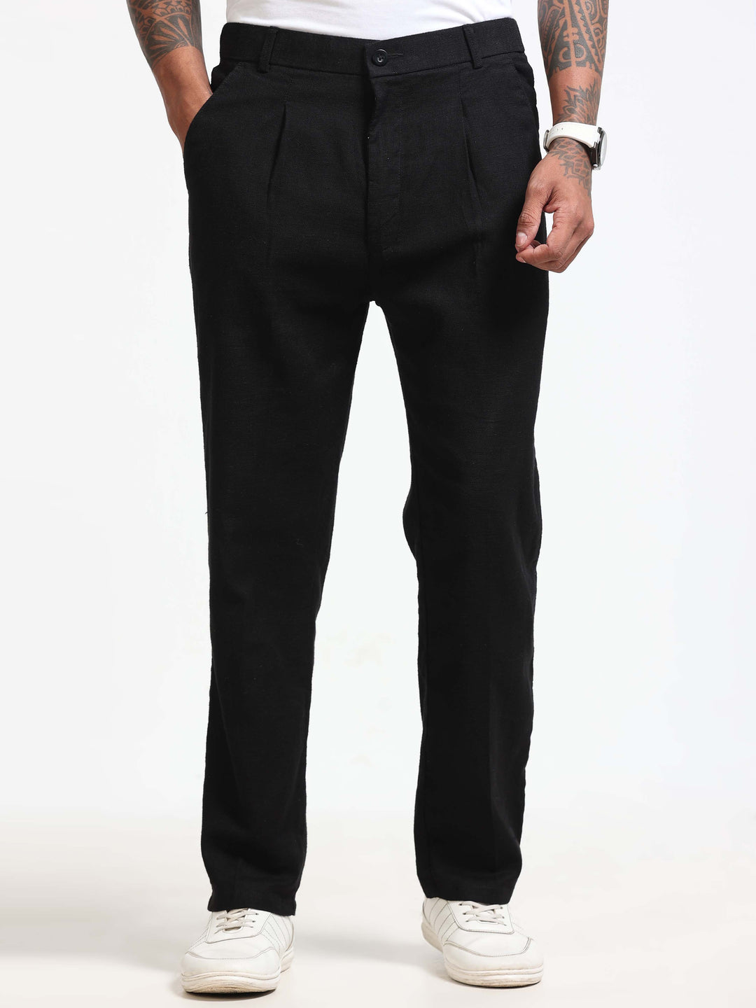 Black Relaxed Fit Linen Trousers Linen Trouser Bushirtin