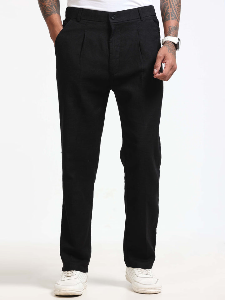 Black Relaxed Fit Linen Trousers Linen Trouser Bushirtin