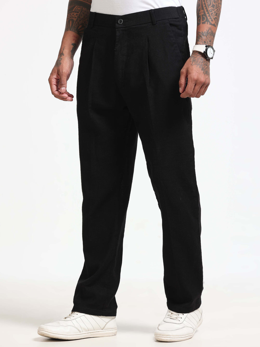 Black Relaxed Fit Linen Trousers Linen Trouser Bushirtin