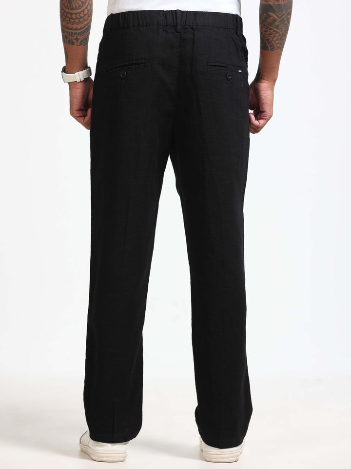 Black Relaxed Fit Linen Trousers Linen Trouser Bushirtin