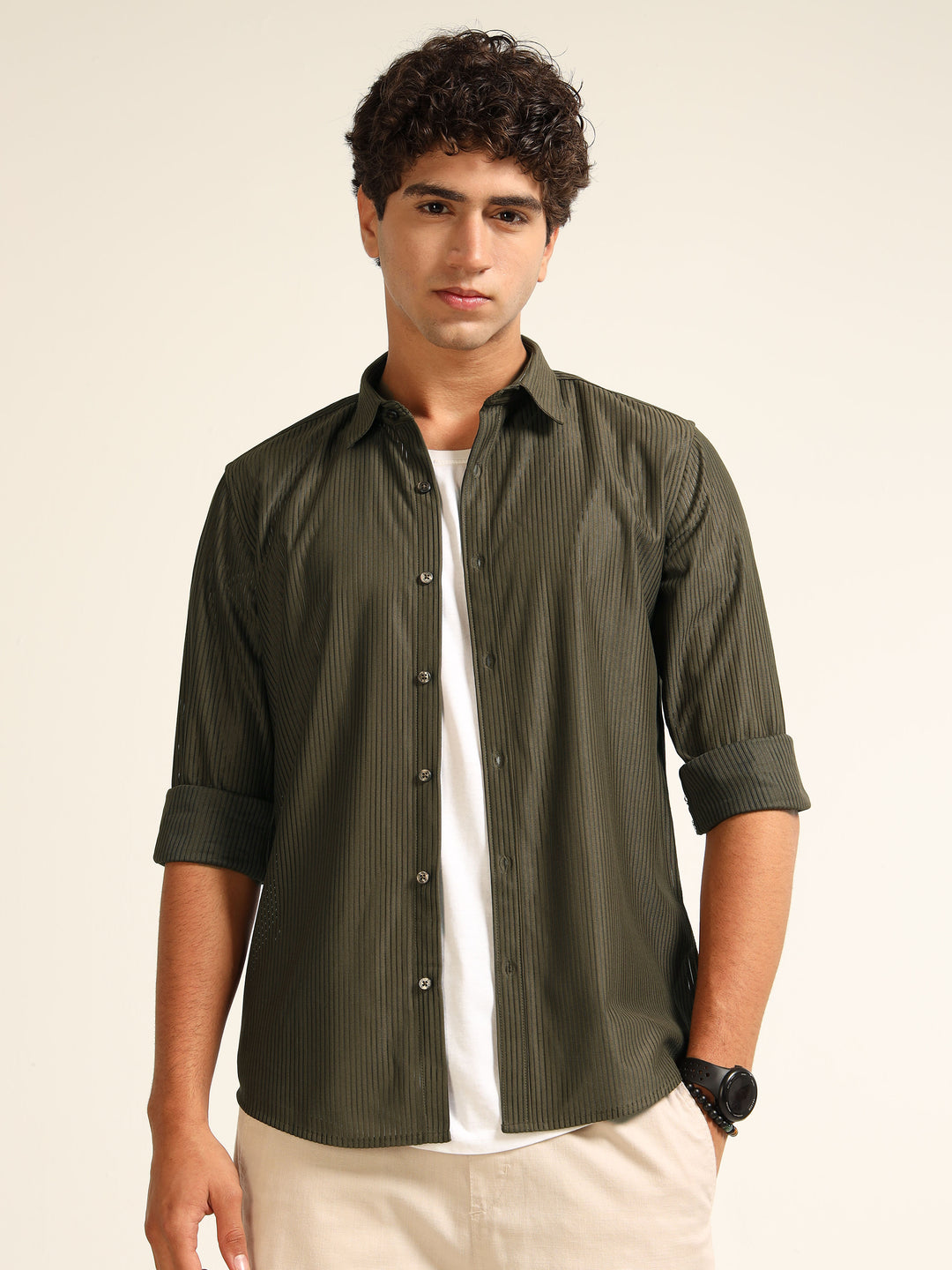 Moss Green Regular Fit Corduroy Shirt corduroy Shirt Bushirt