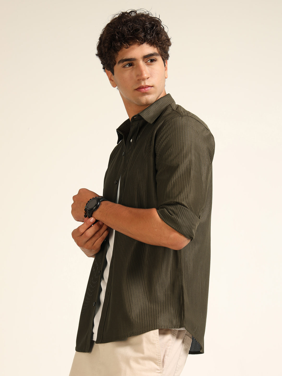 Moss Green Regular Fit Corduroy Shirt corduroy Shirt Bushirt