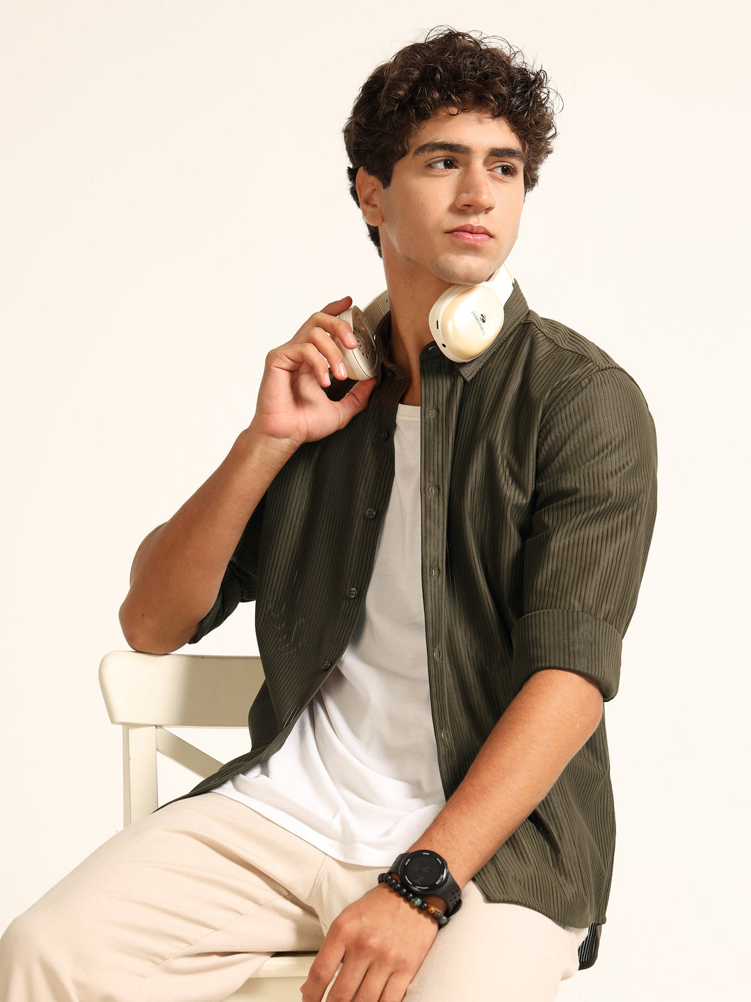 Moss Green Regular Fit Corduroy Shirt corduroy Shirt Bushirt