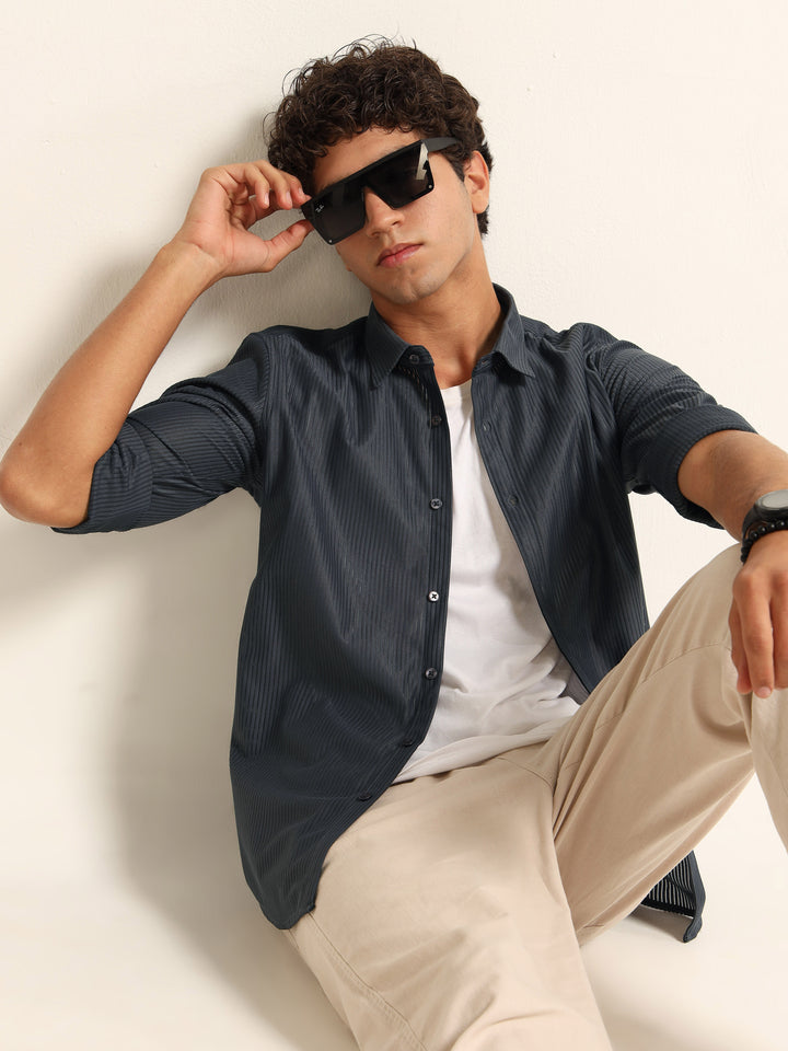 Smoke Grey Regular Fit Corduroy Shirt corduroy Shirt Bushirt