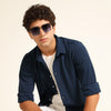 Navy Blue Regular Fit Textured Shirt Structured Shirt Bushirt