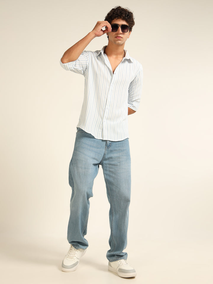 Blue Regular Fit Stripe Shirt