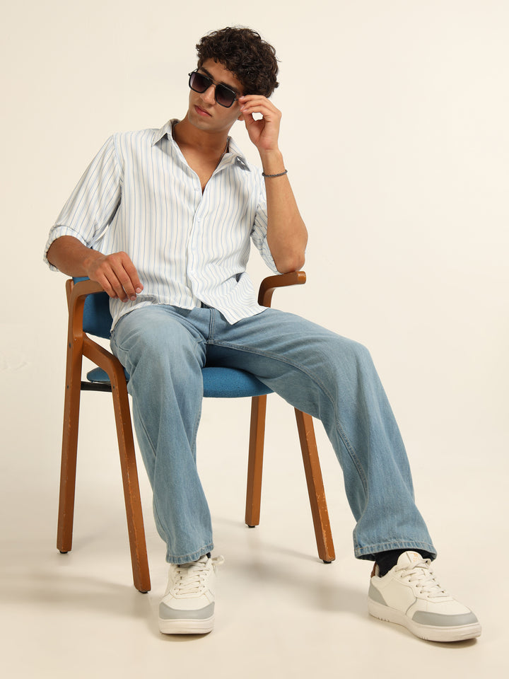 Blue Regular Fit Stripe Shirt