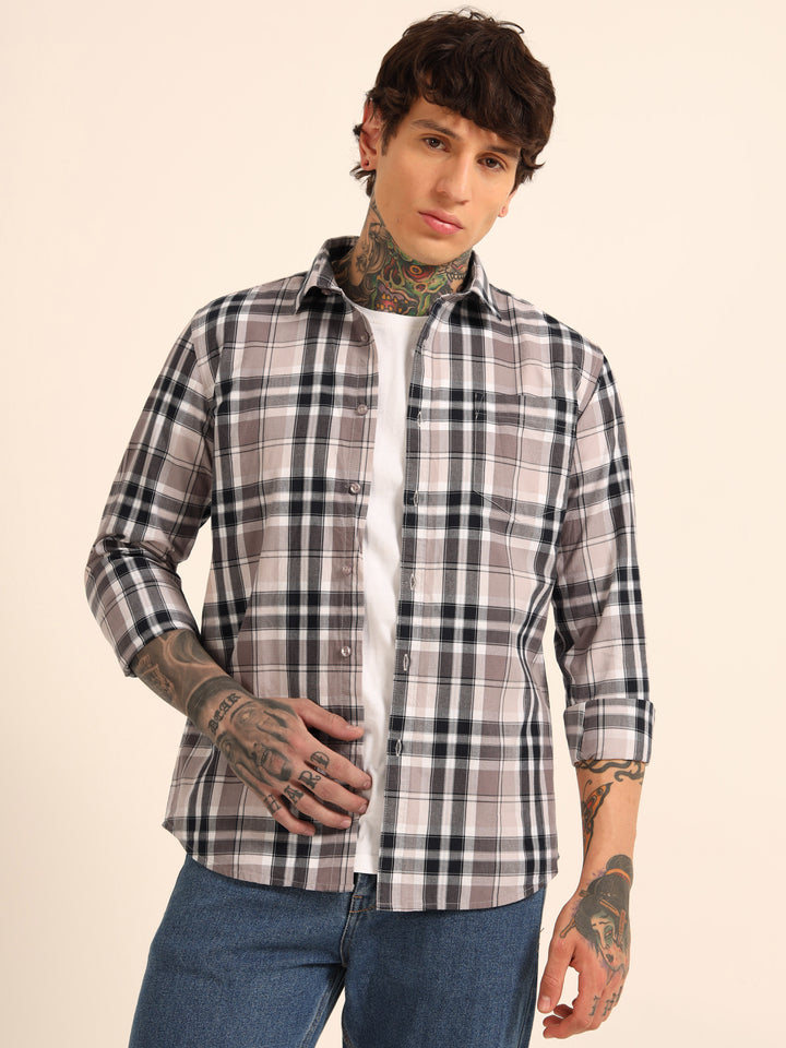 Mauve Regular Fit Check Shirt Checks Shirt Bushirt