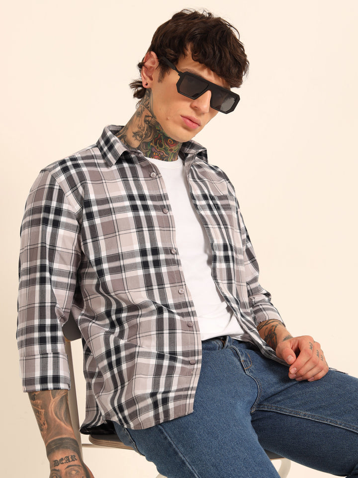 Mauve Regular Fit Check Shirt Checks Shirt Bushirt