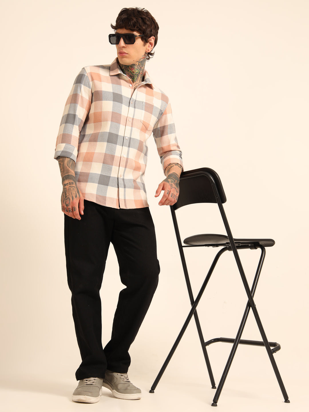 Peach Regular Fit Check Shirt Checks Shirt Bushirt