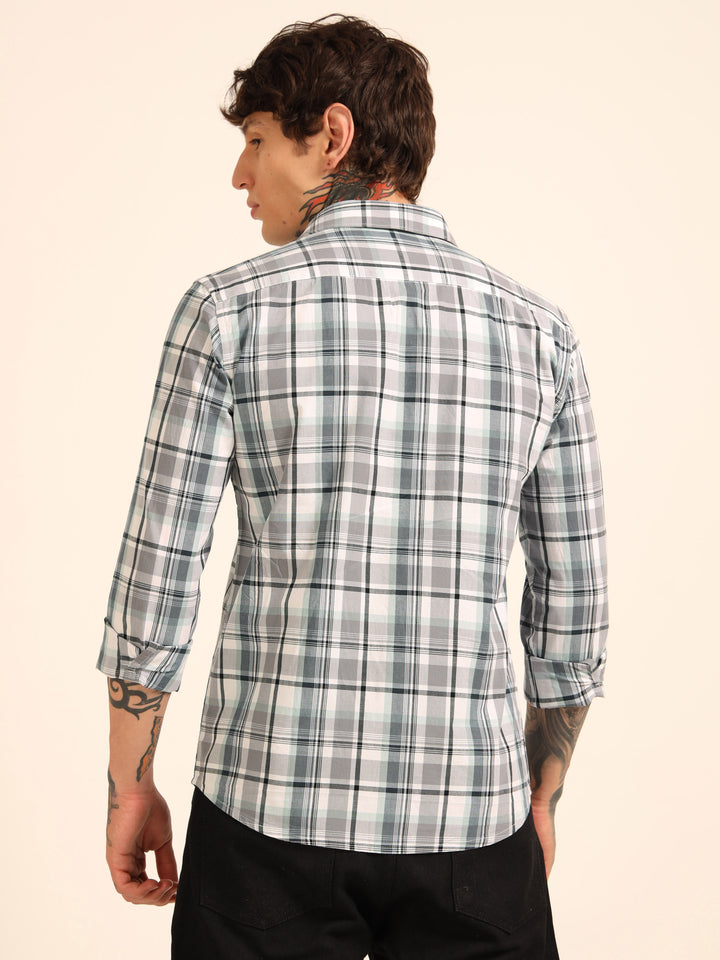 Stone Grey Regular Fit Check Shirt Checks Shirt Bushirt