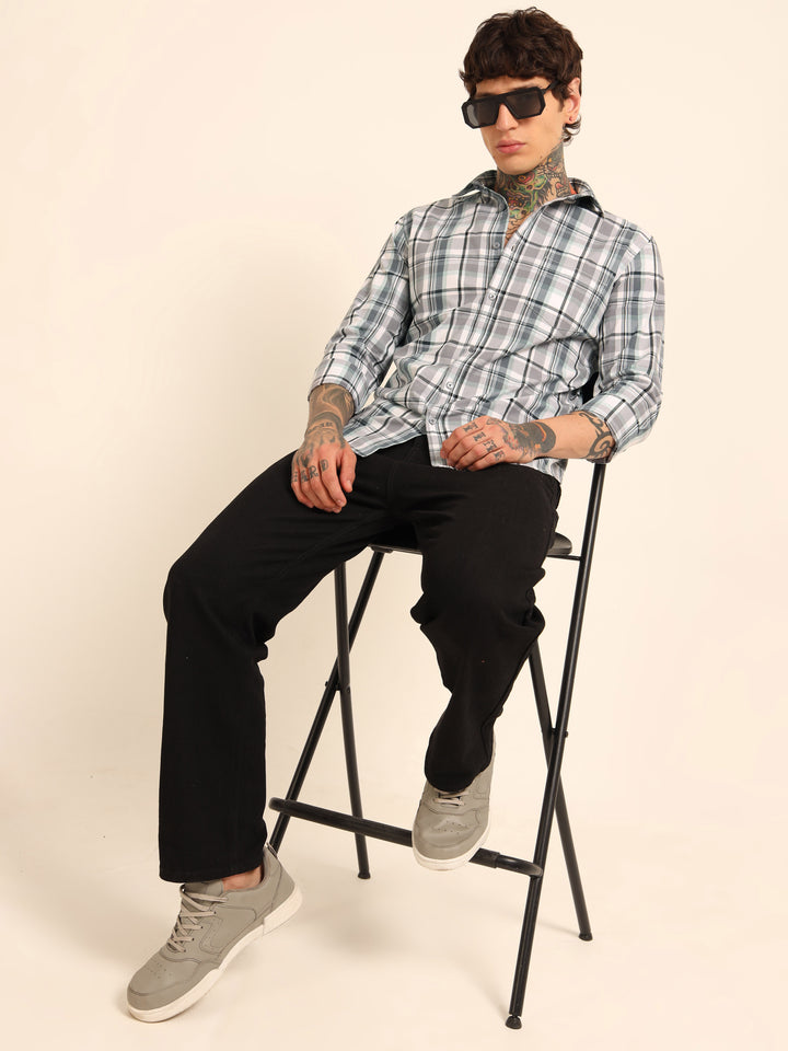 Stone Grey Regular Fit Check Shirt Checks Shirt Bushirt