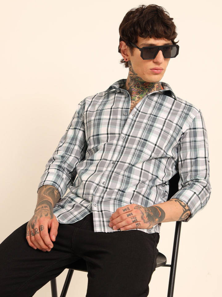 Stone Grey Regular Fit Check Shirt Checks Shirt Bushirt