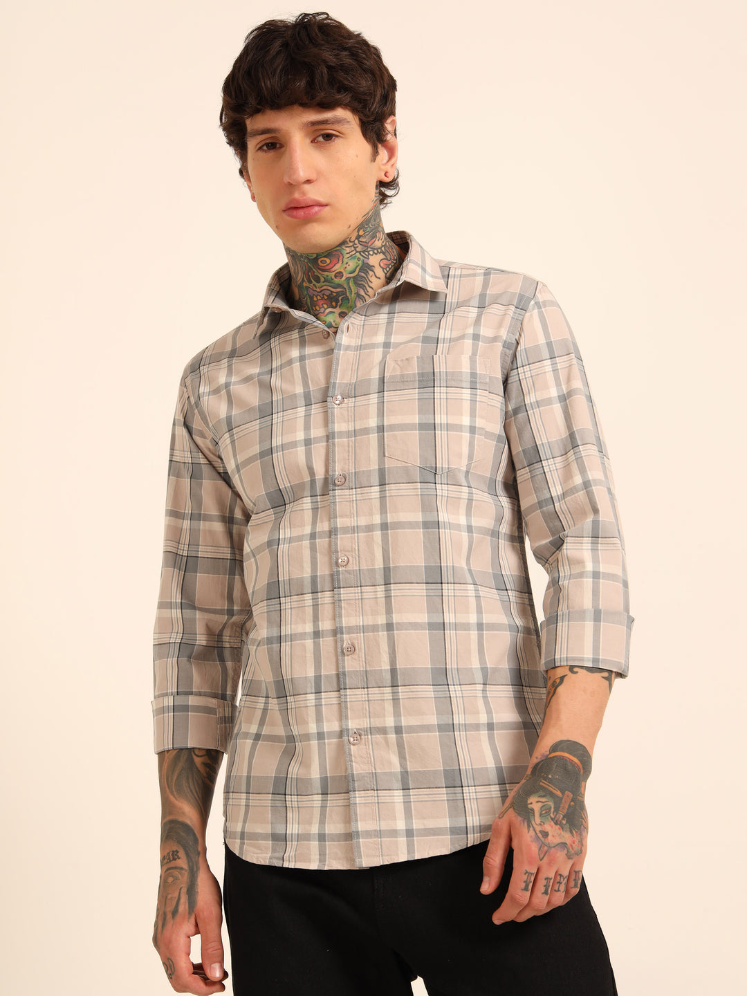 Light Mauve Regular Fit Check Shirt Checks Shirt Bushirt