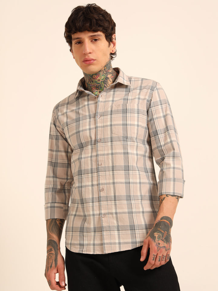 Light Mauve Regular Fit Check Shirt Checks Shirt Bushirt