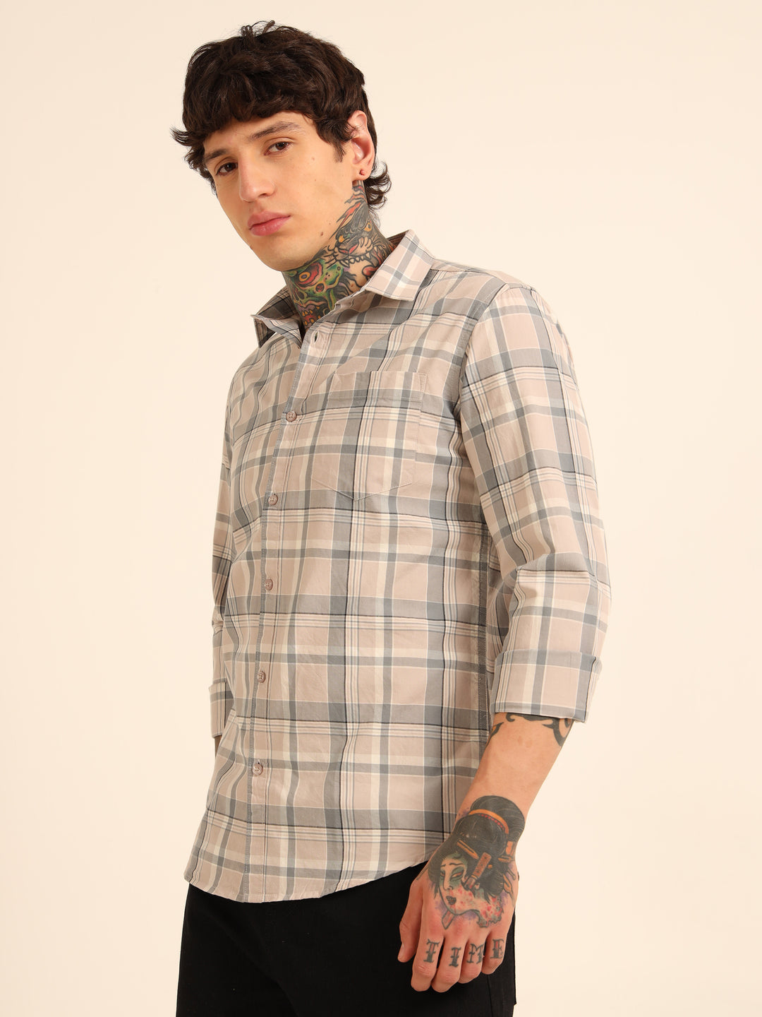 Light Mauve Regular Fit Check Shirt Checks Shirt Bushirt