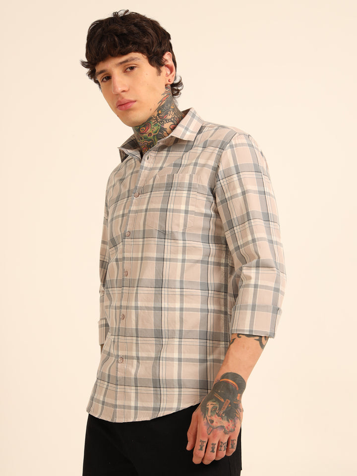 Light Mauve Regular Fit Check Shirt Checks Shirt Bushirt