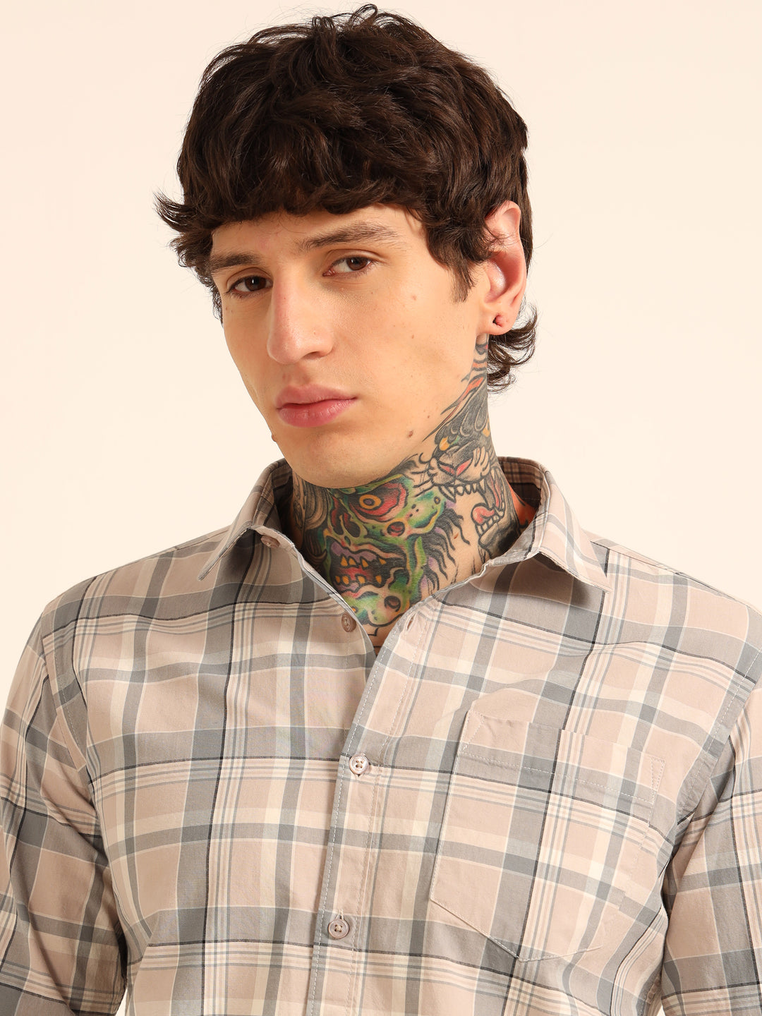 Light Mauve Regular Fit Check Shirt Checks Shirt Bushirt