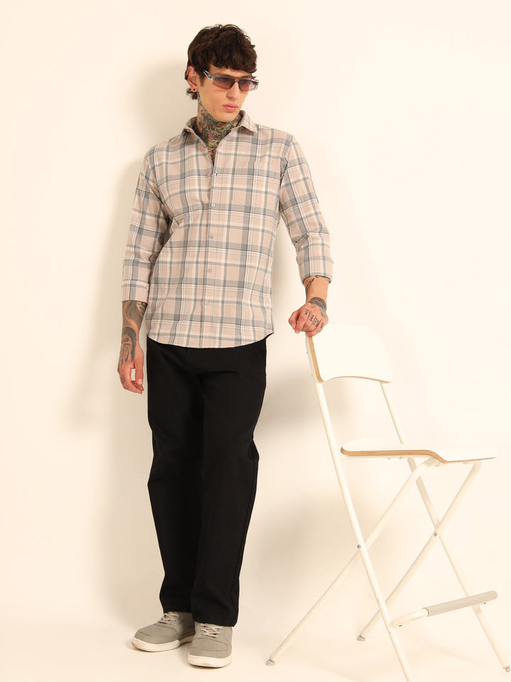 Light Mauve Regular Fit Check Shirt Checks Shirt Bushirt