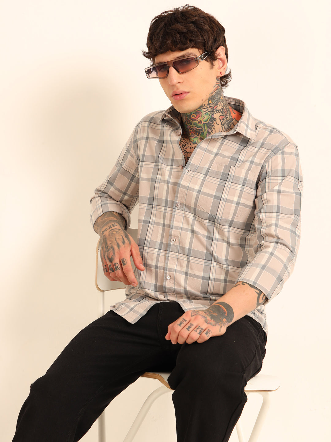 Light Mauve Regular Fit Check Shirt Checks Shirt Bushirt