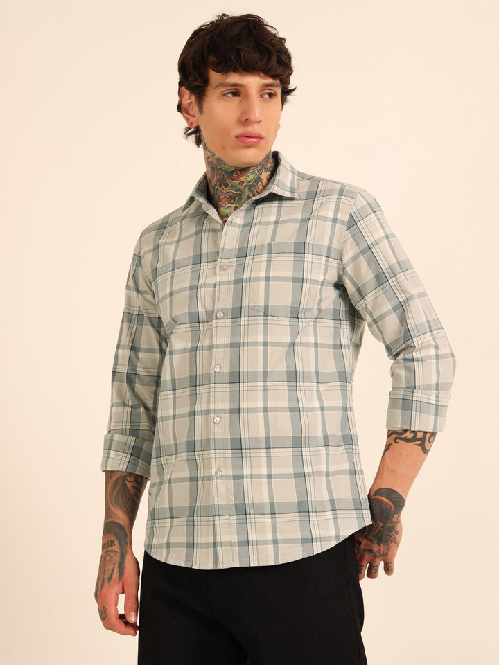 Light Grey Regular Fit Check Shirt Checks Shirt Bushirt
