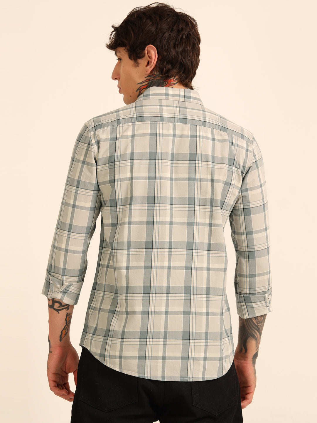 Light Grey Regular Fit Check Shirt Checks Shirt Bushirt