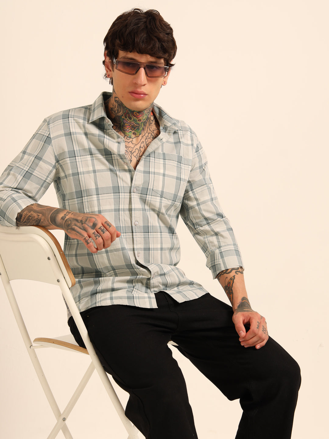 Light Grey Regular Fit Check Shirt Checks Shirt Bushirt