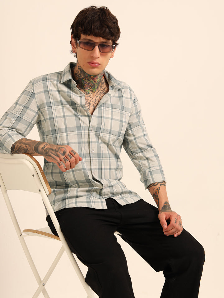 Light Grey Regular Fit Check Shirt Checks Shirt Bushirt