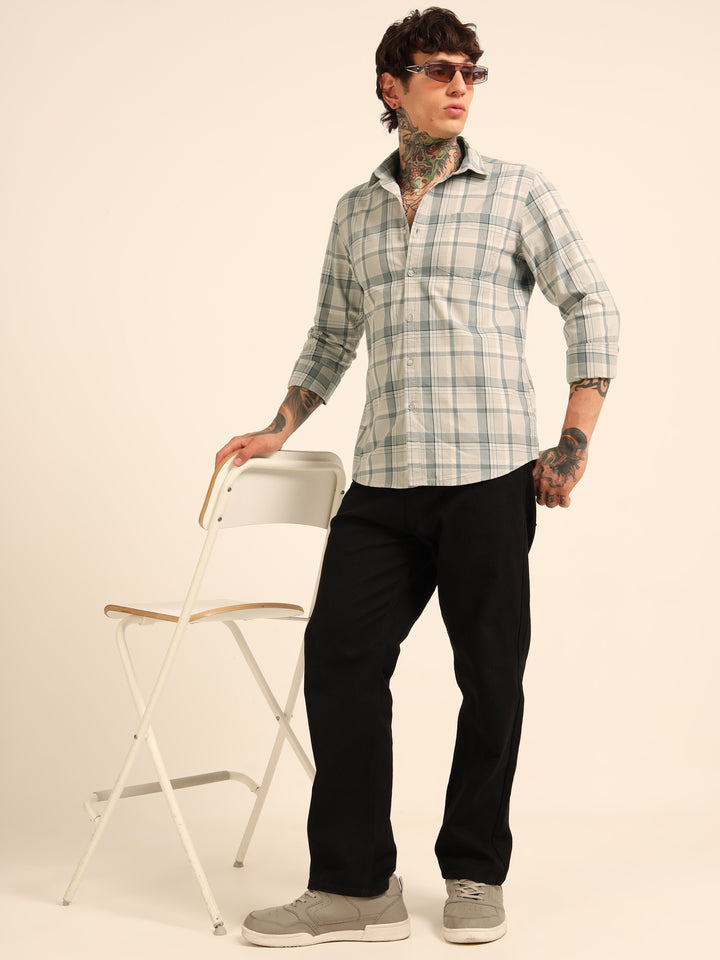 Light Grey Regular Fit Check Shirt Checks Shirt Bushirt