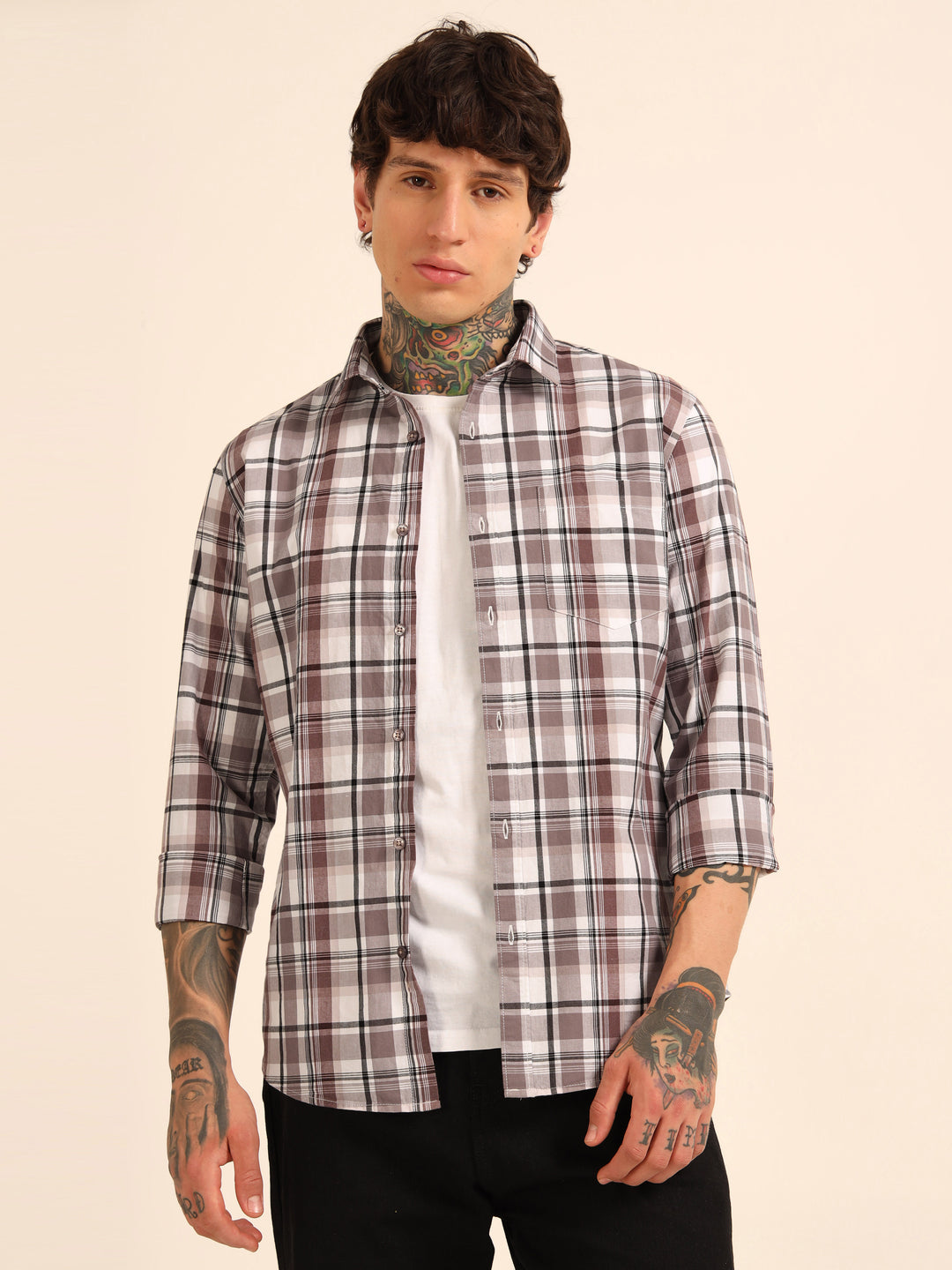 Dusty Mauve Regular Fit Check Shirt Checks Shirt Bushirt