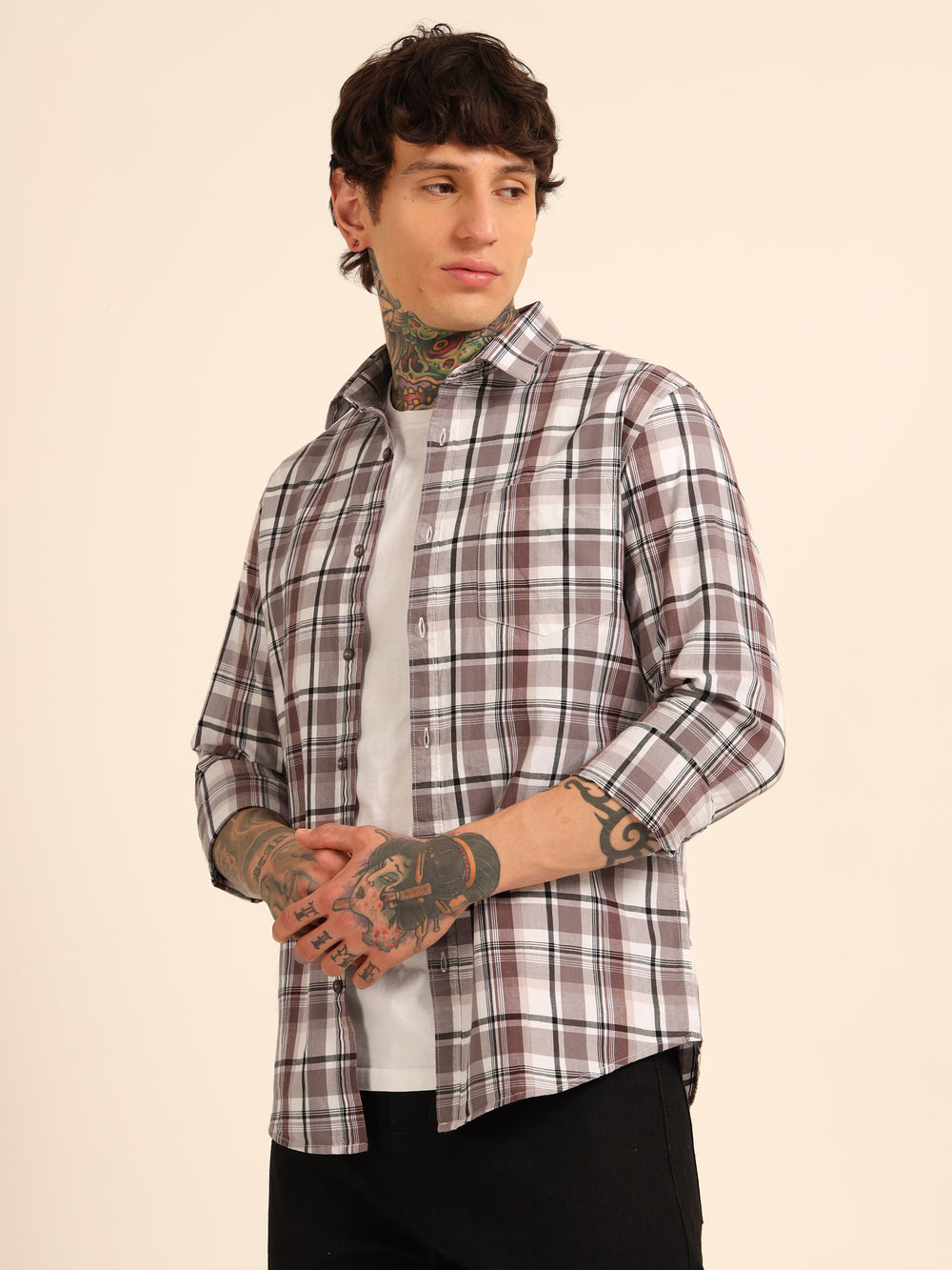 Dusty Mauve Regular Fit Check Shirt Checks Shirt Bushirt