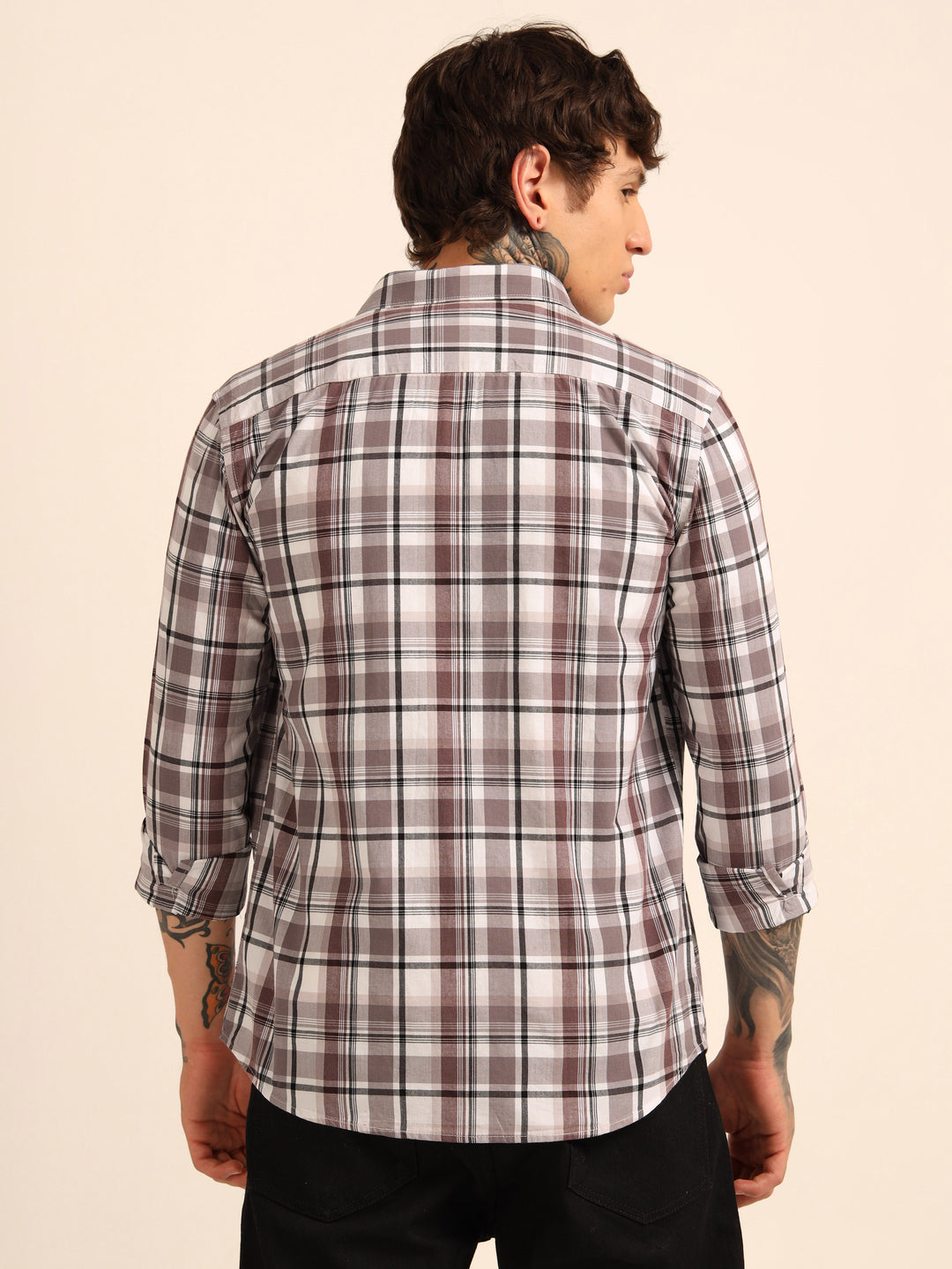 Dusty Mauve Regular Fit Check Shirt Checks Shirt Bushirt