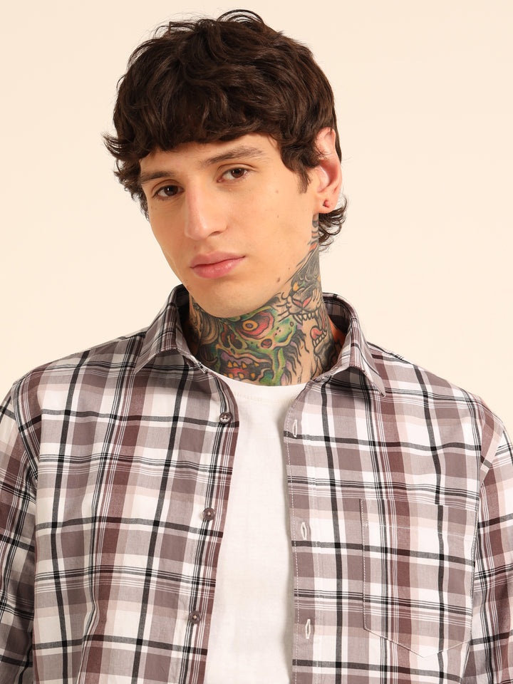 Dusty Mauve Regular Fit Check Shirt Checks Shirt Bushirt