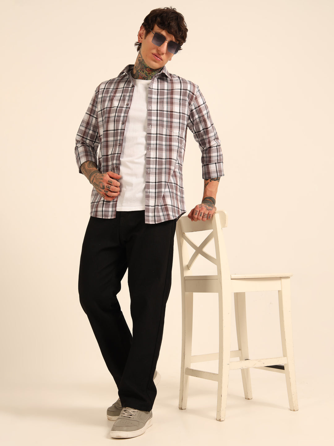 Dusty Mauve Regular Fit Check Shirt Checks Shirt Bushirt