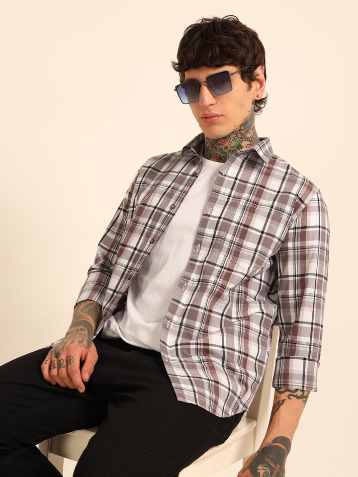Dusty Mauve Regular Fit Check Shirt Checks Shirt Bushirt